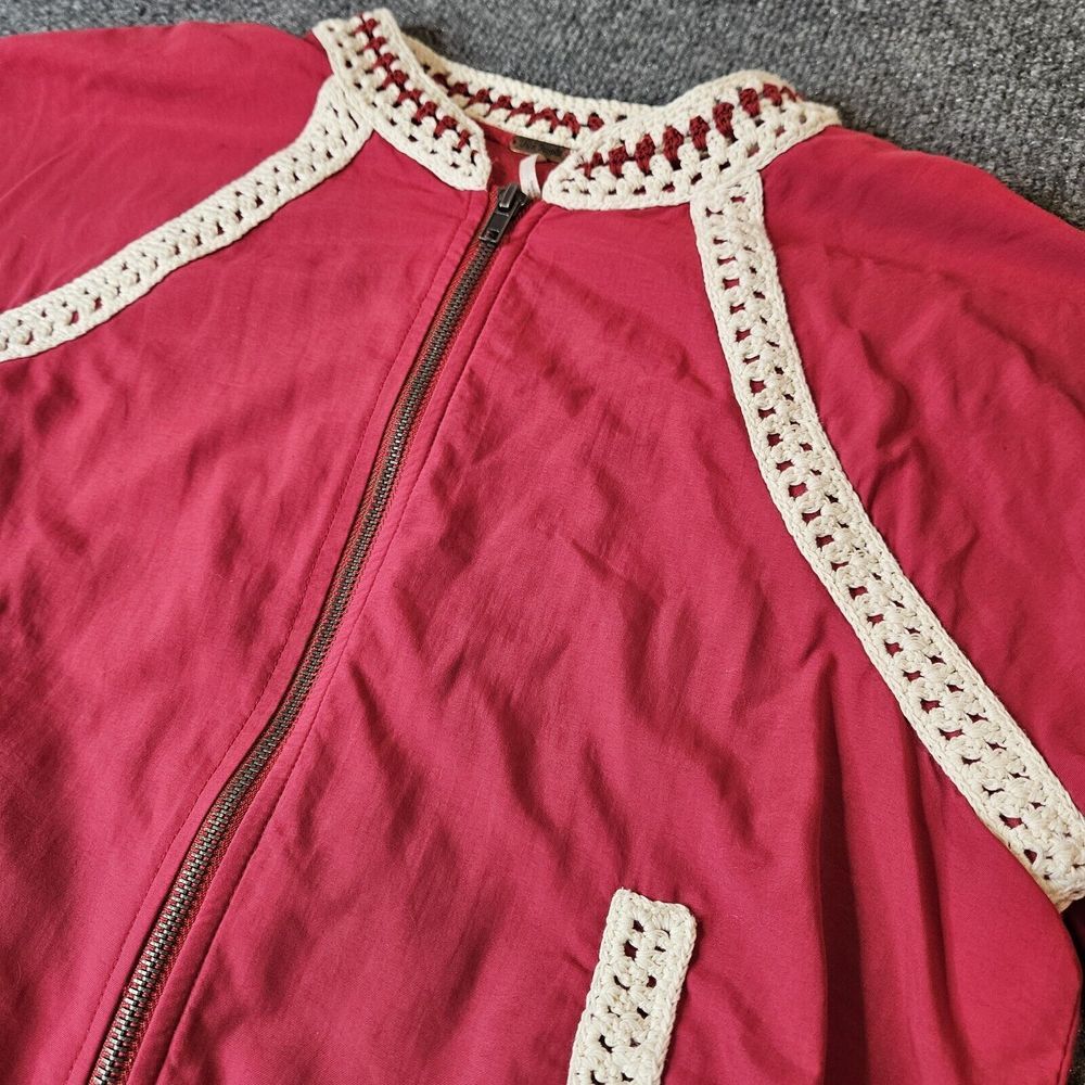 Free People Crochet Trim Varsity Jacket Zip‎ Up Red Size XS Pockets